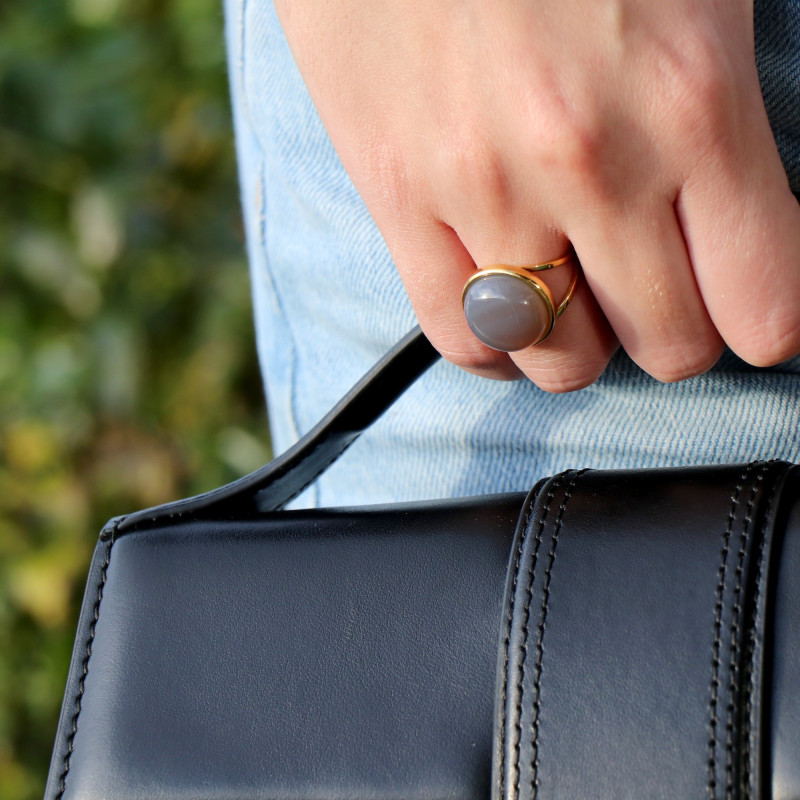 Bague ronde design acier doré