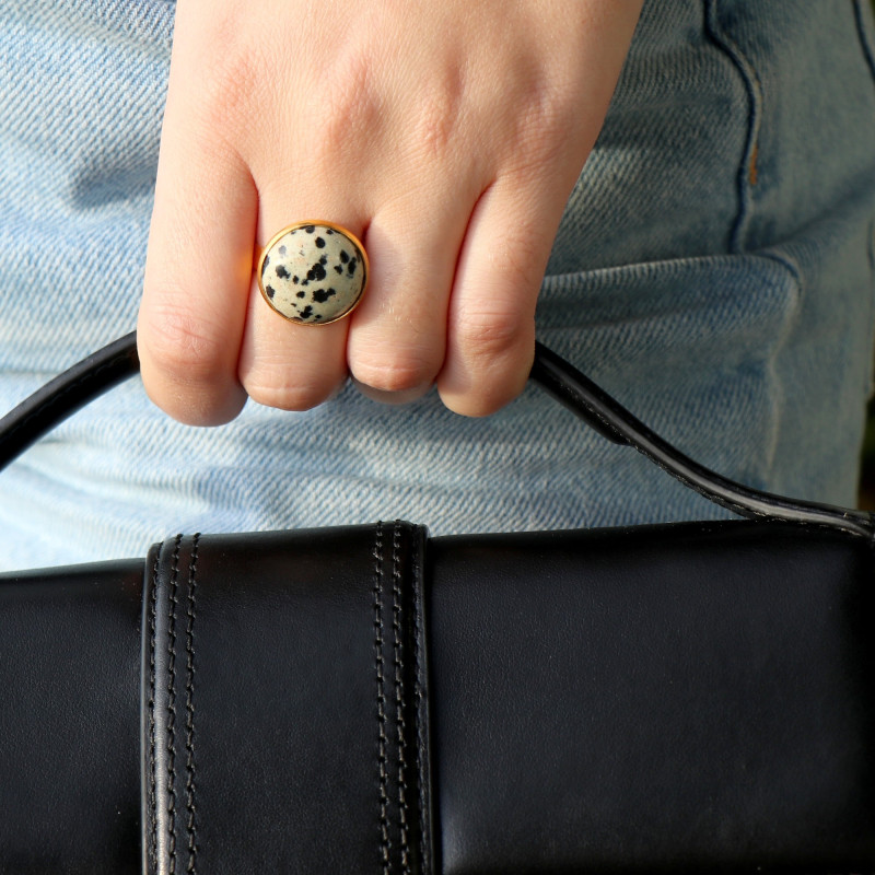 Bague ronde dalmatien acier doré
