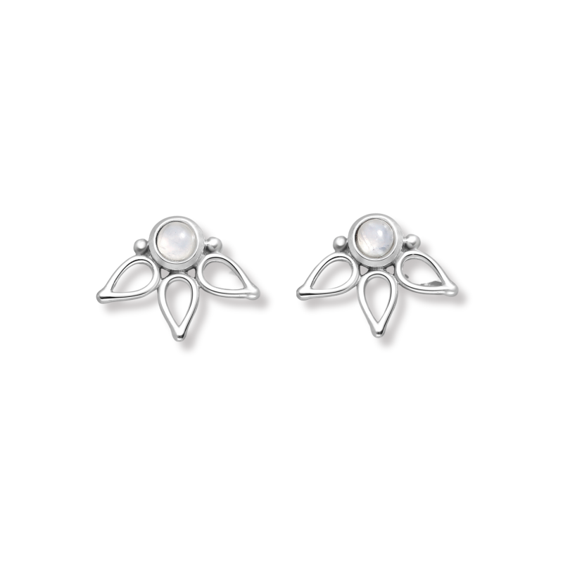 Puces 3 feuilles pierre de lune - argent 925