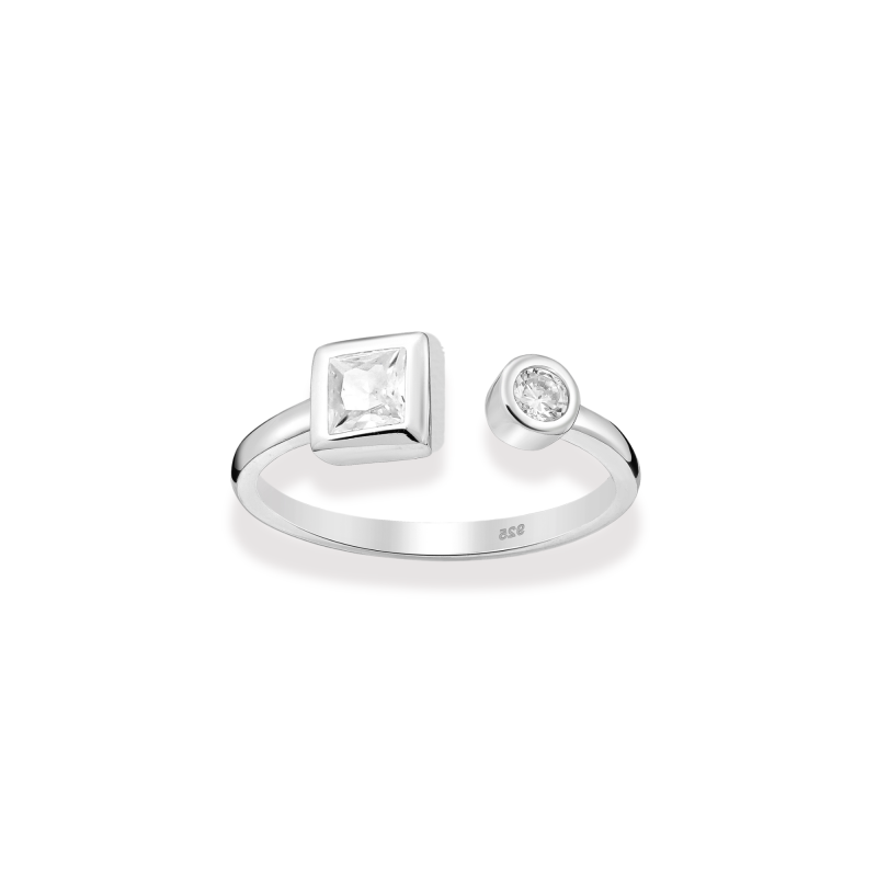 Bague argent ouverte carré+rond Oz