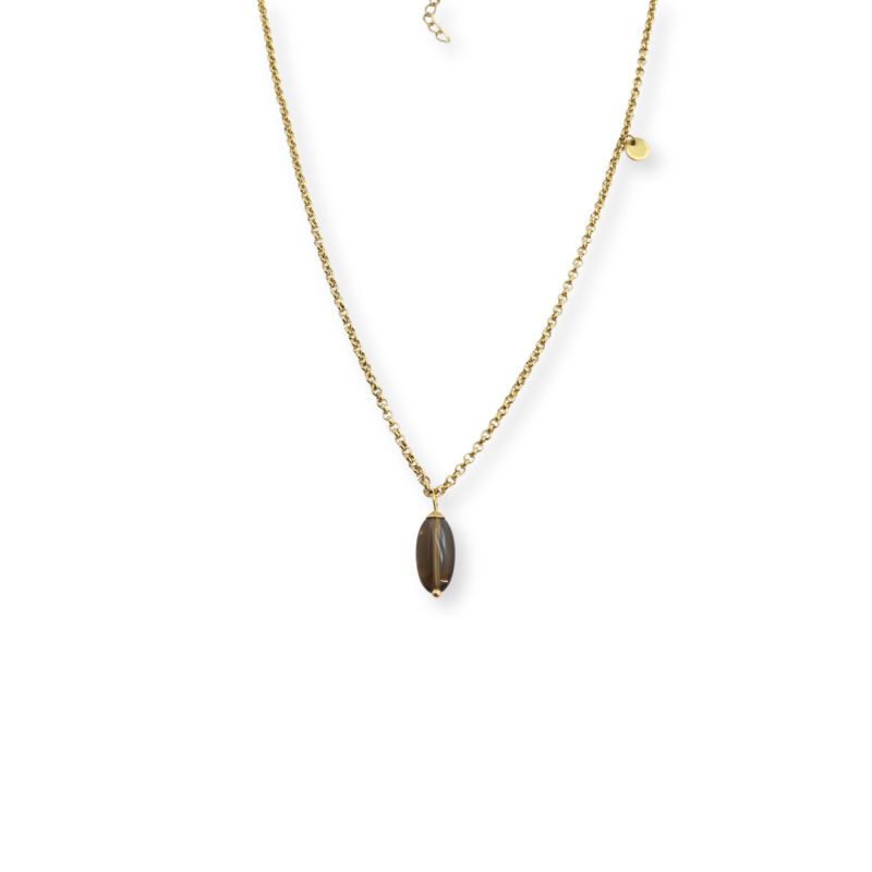 Collier quartz fumé ovale