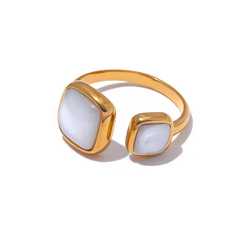 Bague double carré nacre