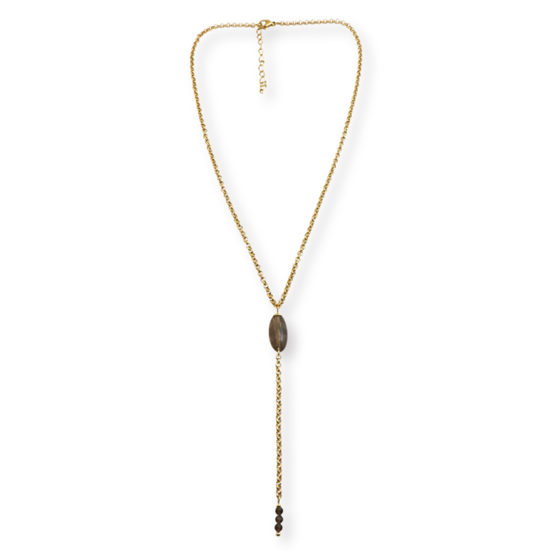 Collier Y quartz fumé ovale