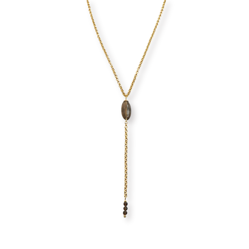 Collier Y quartz fumé ovale