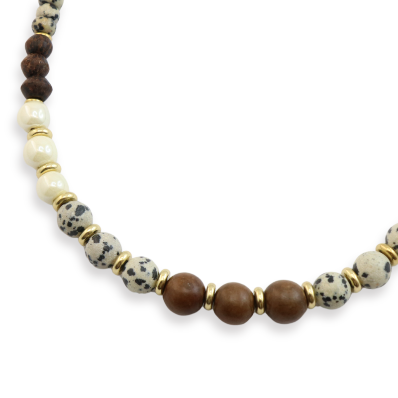 Collier jaspe, bois et céramique