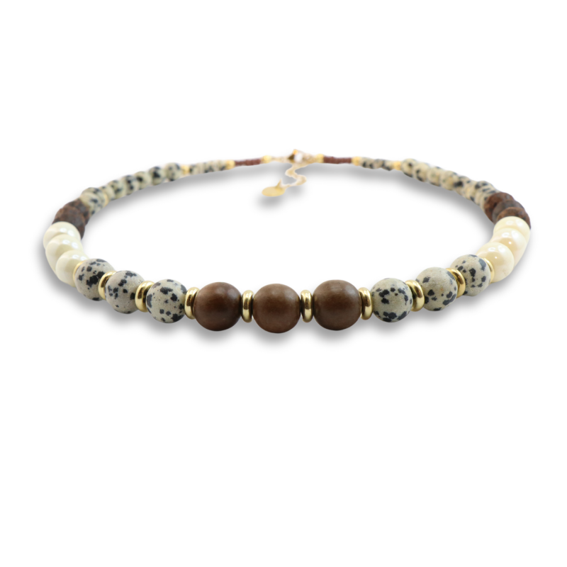 Collier jaspe, bois et céramique