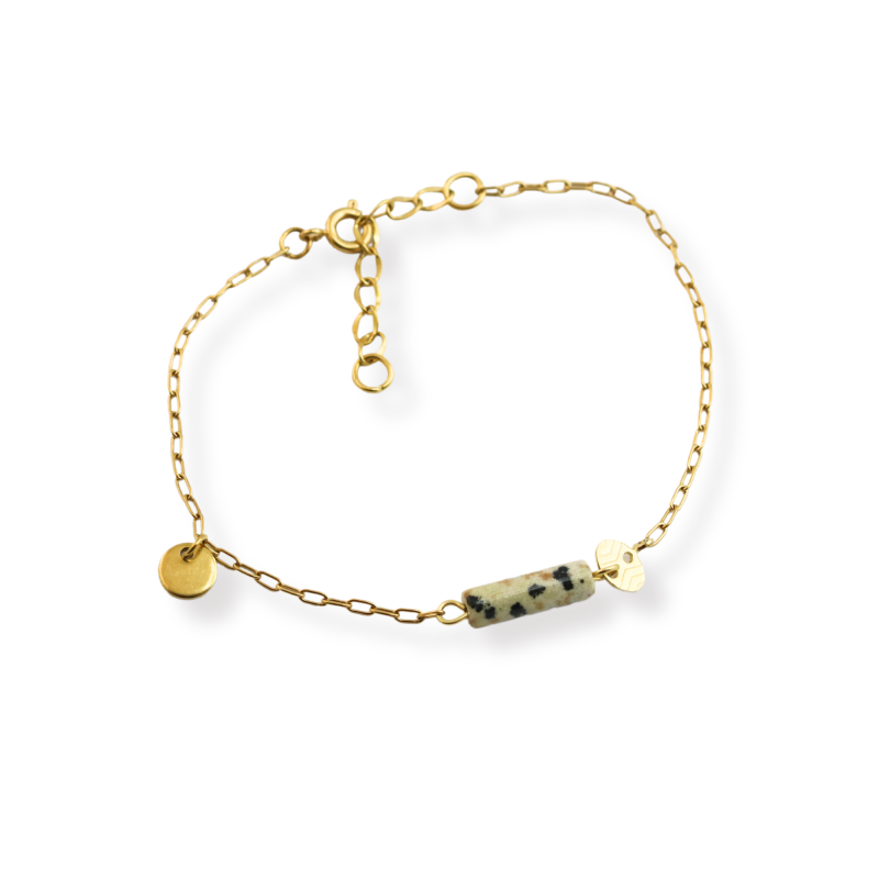 Bracelet acier tube jaspe dalmatien