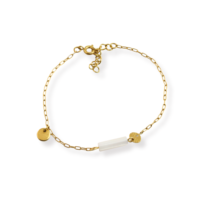 Bracelet acier doré tube nacre