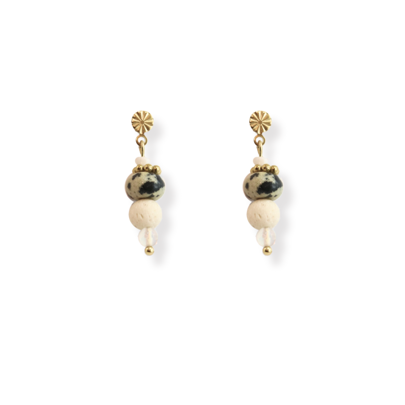 Boucles enfilade jaspe dalmatien et pierres naturelles