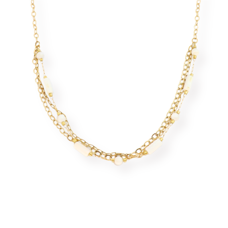 Collier multi-chaines nacre acier doré