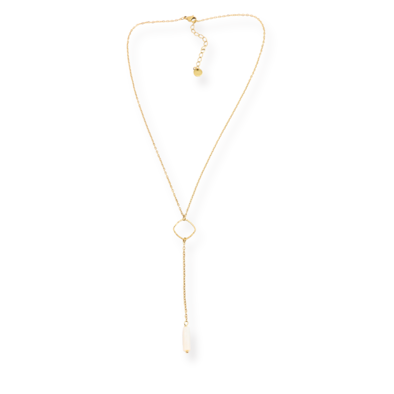 Collier Y losange et tube nacre