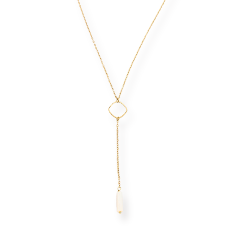 Collier Y losange et tube nacre