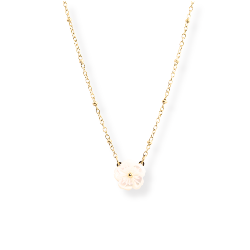 Collier fleur nacre - acier inox doré