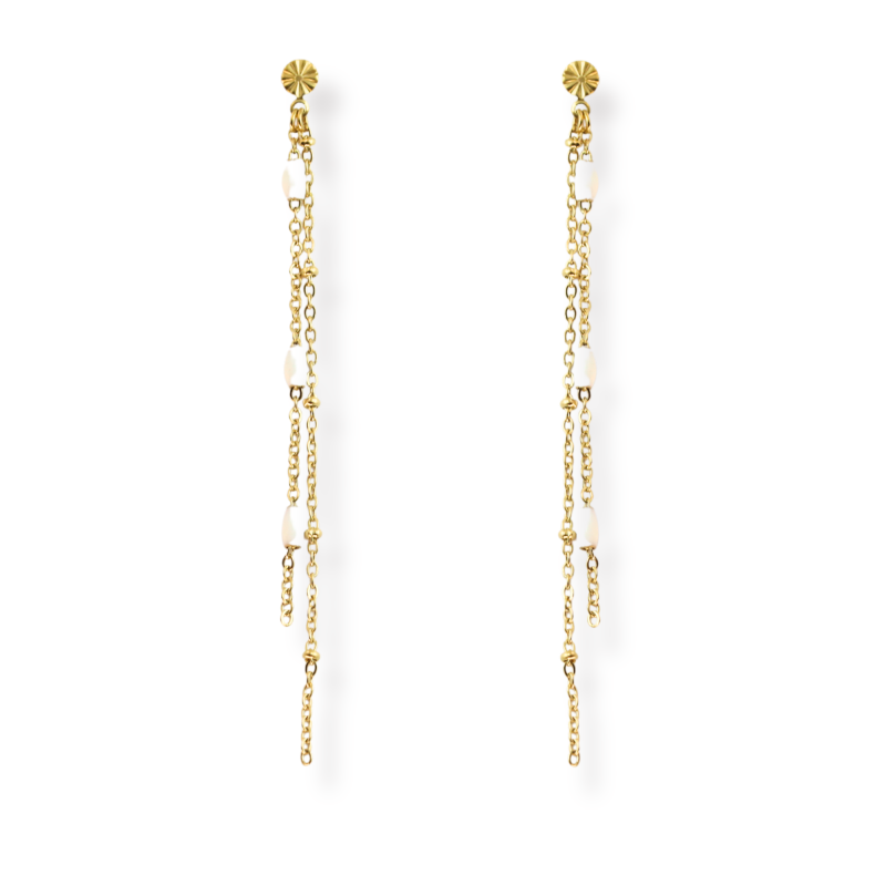 Clous double chaînes pendantes nacre