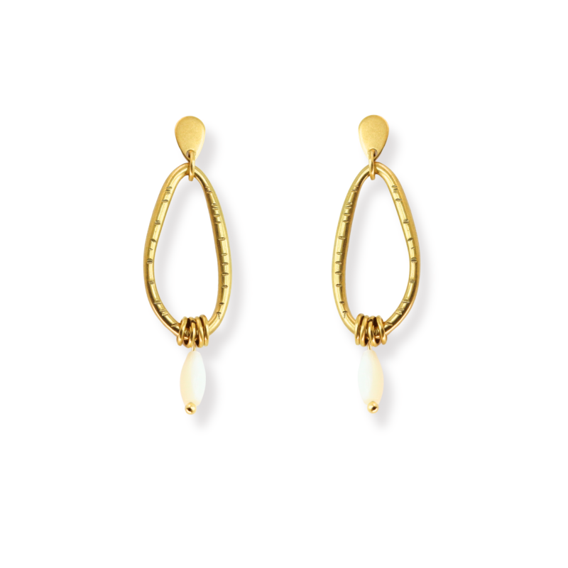 Boucles d'oreilles ovales pendant nacre