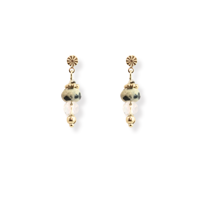 Boucles enfilade jaspe dalmatien et verre