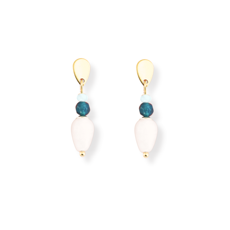 Boucles d'oreilles enfilade trio agate bleue