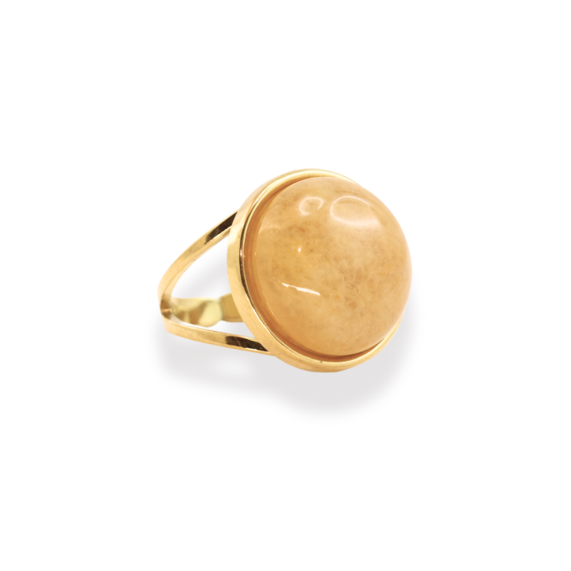 Bague ronde agate acier doré