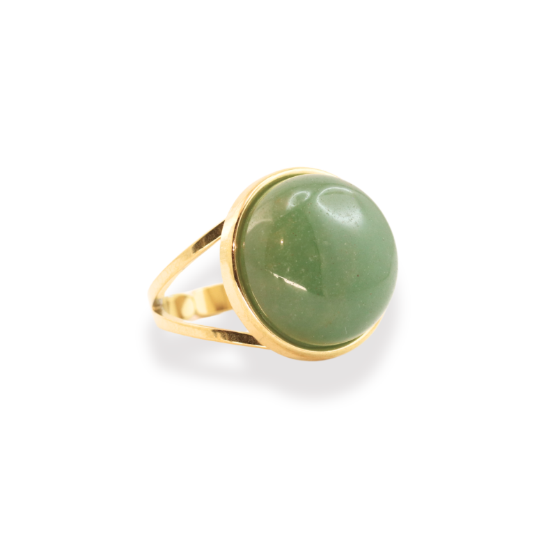 Bague ronde aventurine acier doré