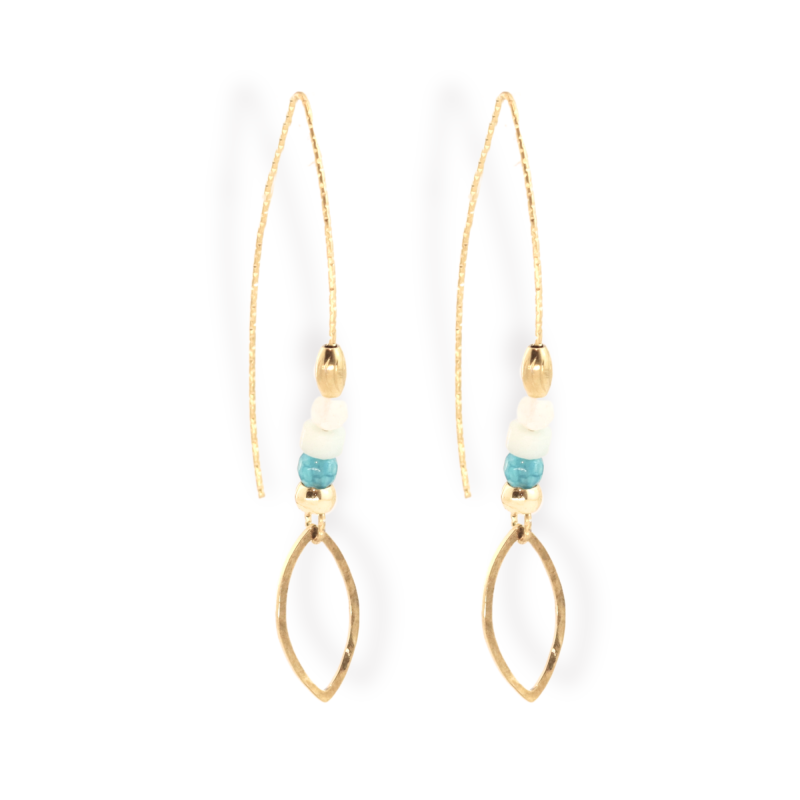 Boucles hameçon ovales strié aigue marine
