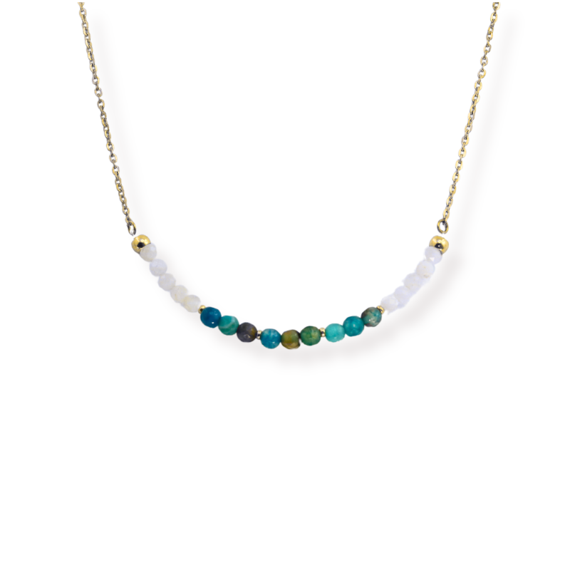 Collier pierre de lune et agate bleue