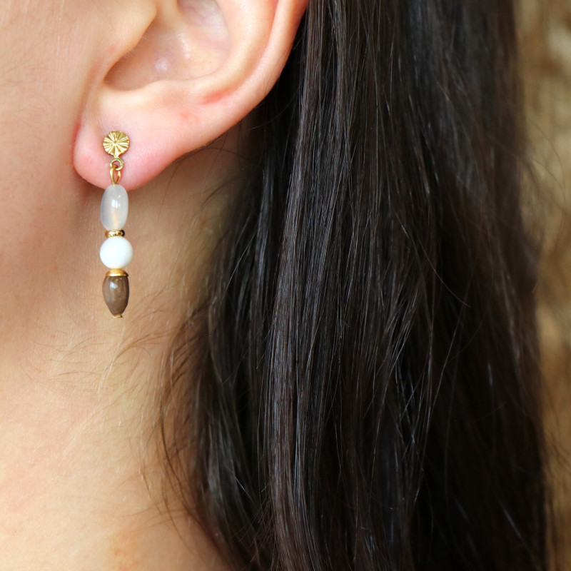 Boucles pendantes agate et pierre de lune