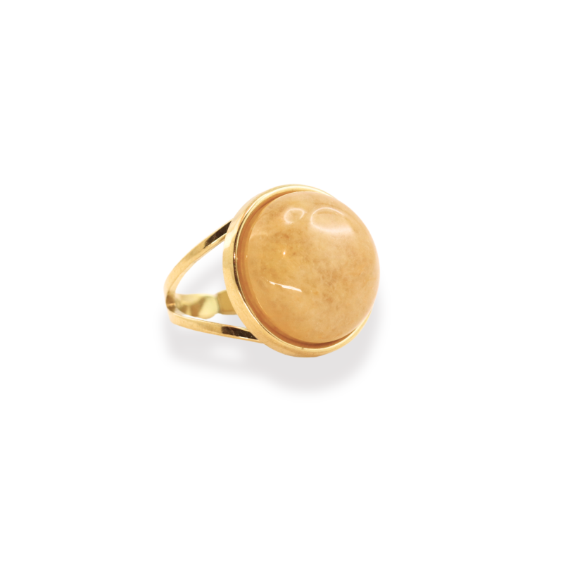 Bague ronde agate acier doré