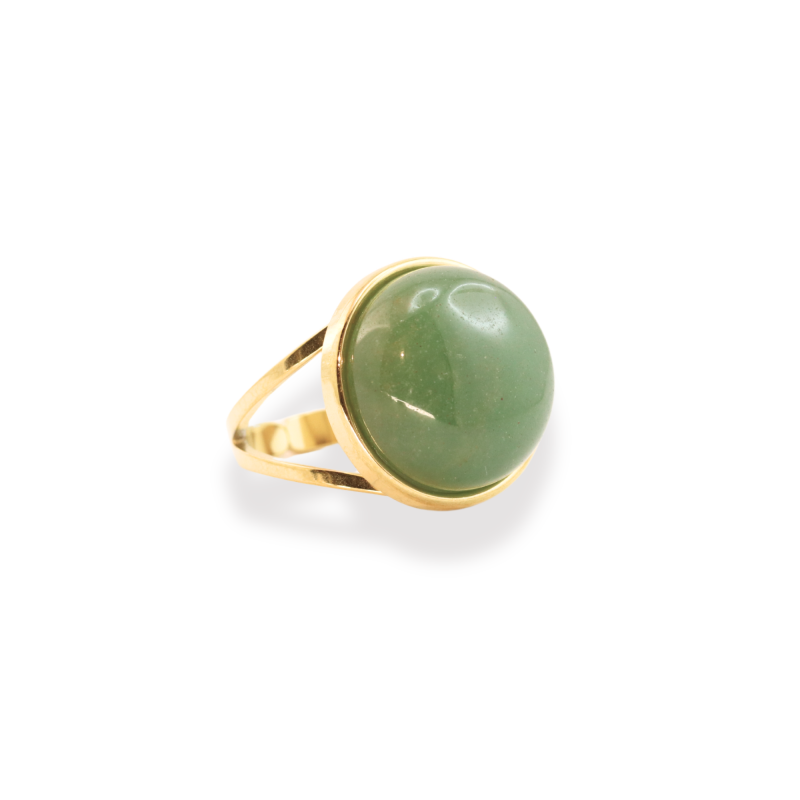 Bague ronde aventurine acier doré