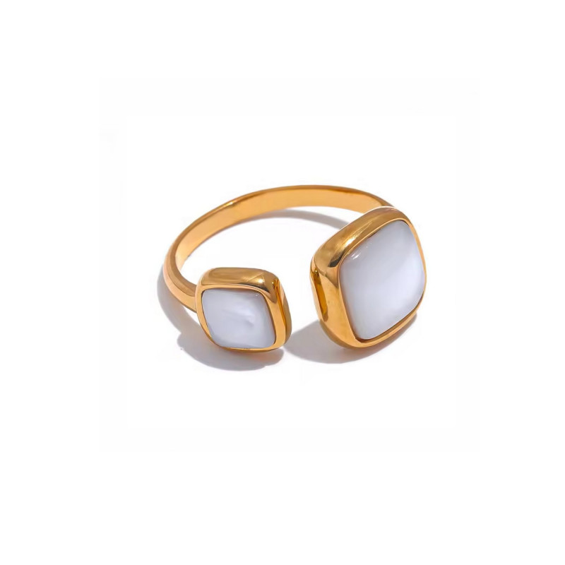Bague double carré nacre
