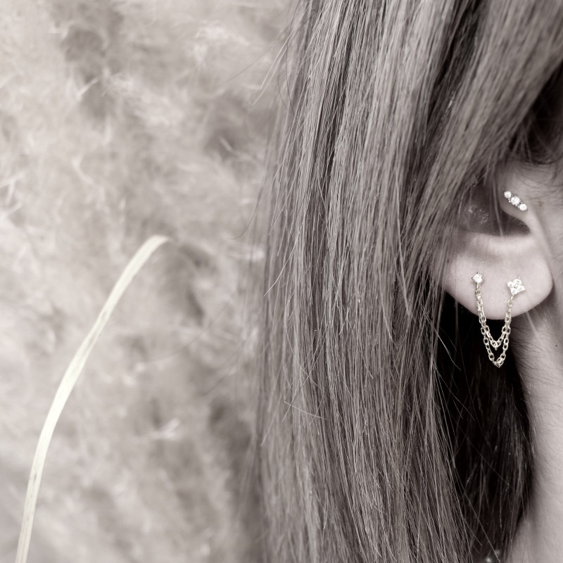 Boucle double clous chaîne Argent 925 - unité
