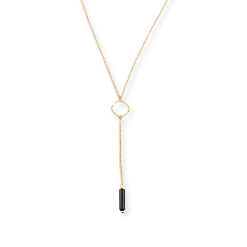 Collier Y losange et tube onyx