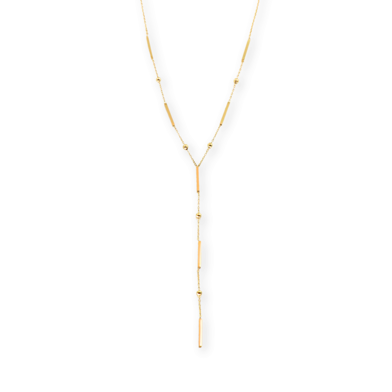 Collier Y rectangle acier doré