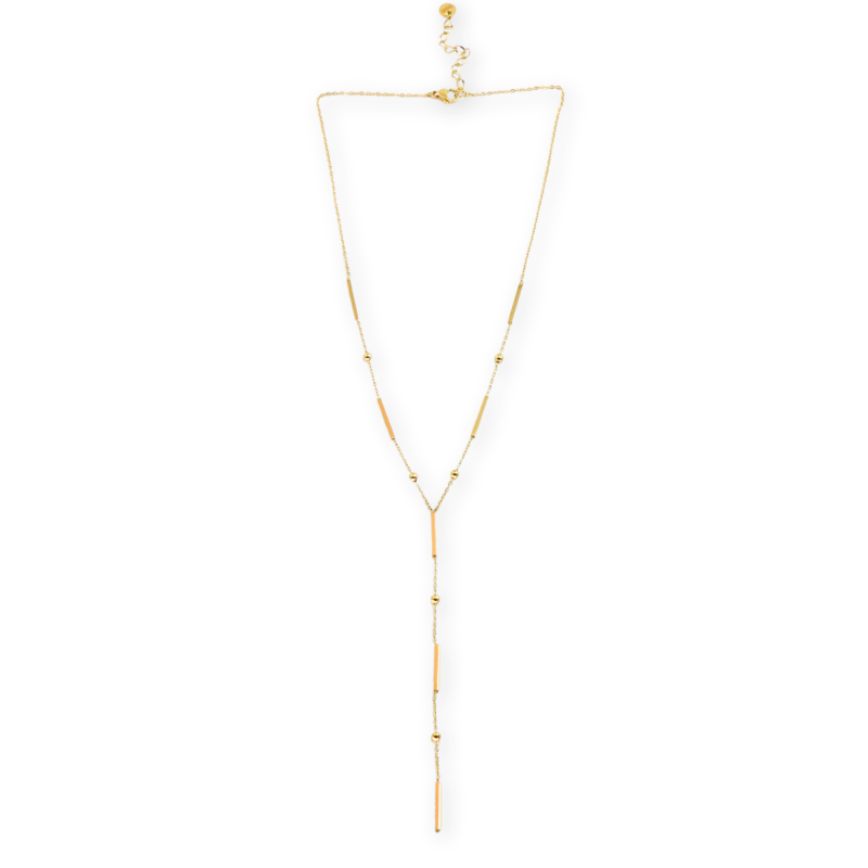 Collier Y rectangle acier doré