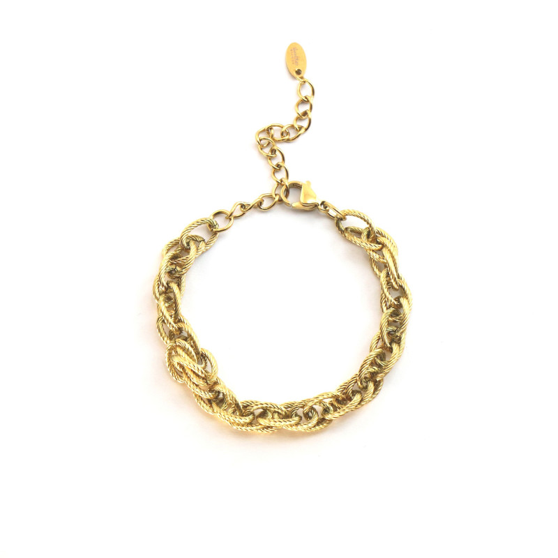 Bracelet maille torsadée acier doré