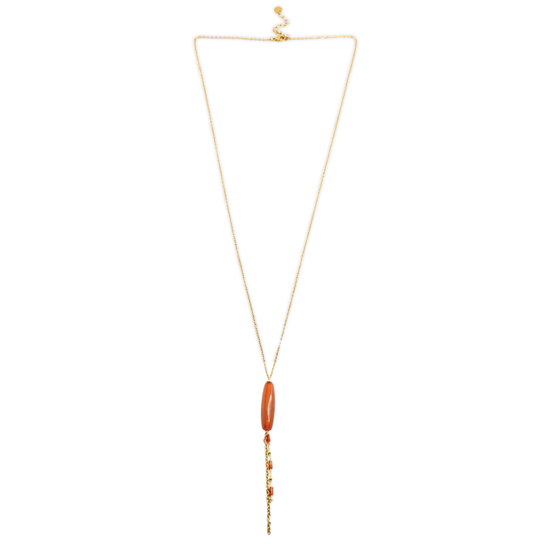 Collier long cornaline allongée