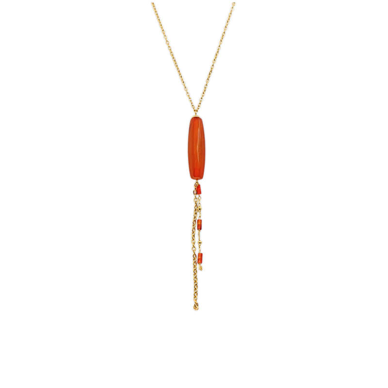 Collier long cornaline allongée