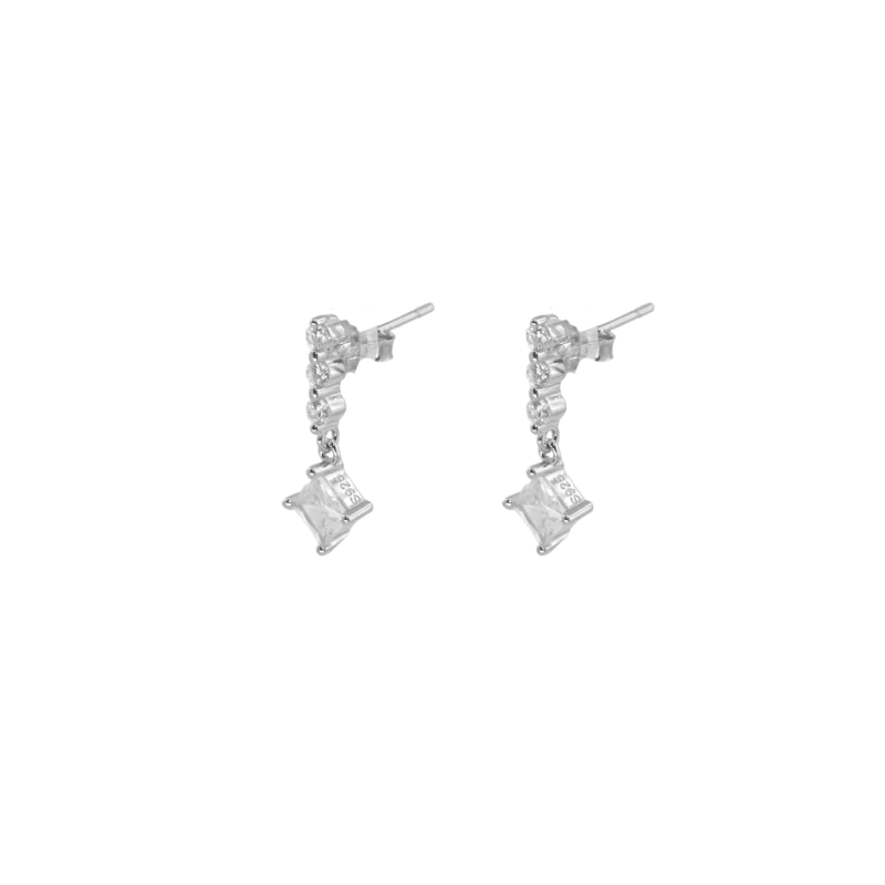 Puces barre enfilade + pendant zircons argent 925