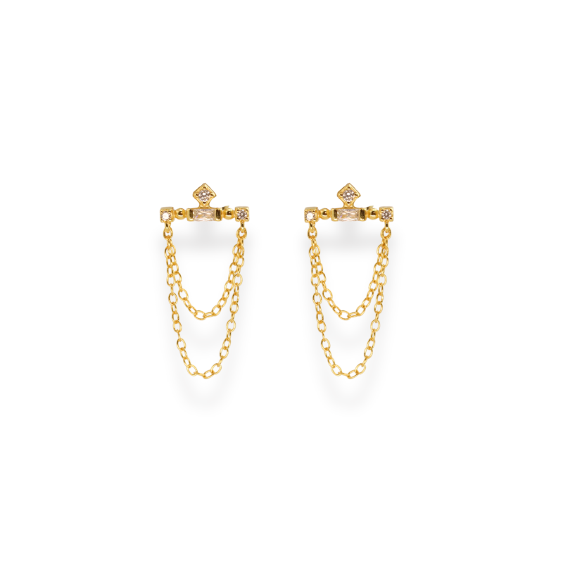 Puces barre oxydes double chaine argent doré