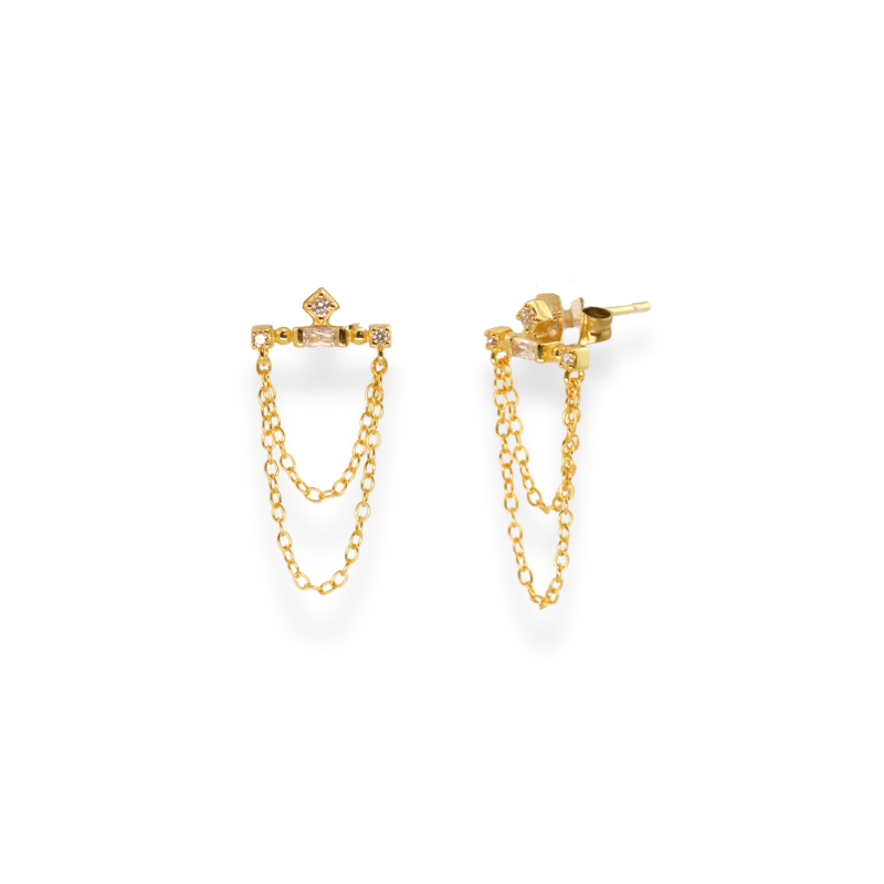 Puces barre oxydes double chaine argent doré