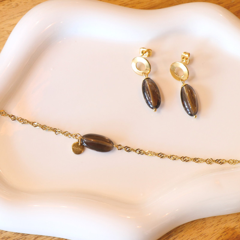 Bracelet chaine ovale quartz fumé