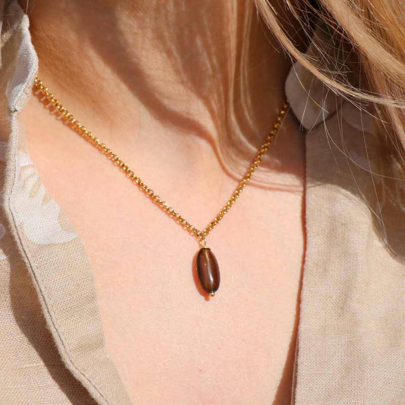 Collier quartz fumé ovale
