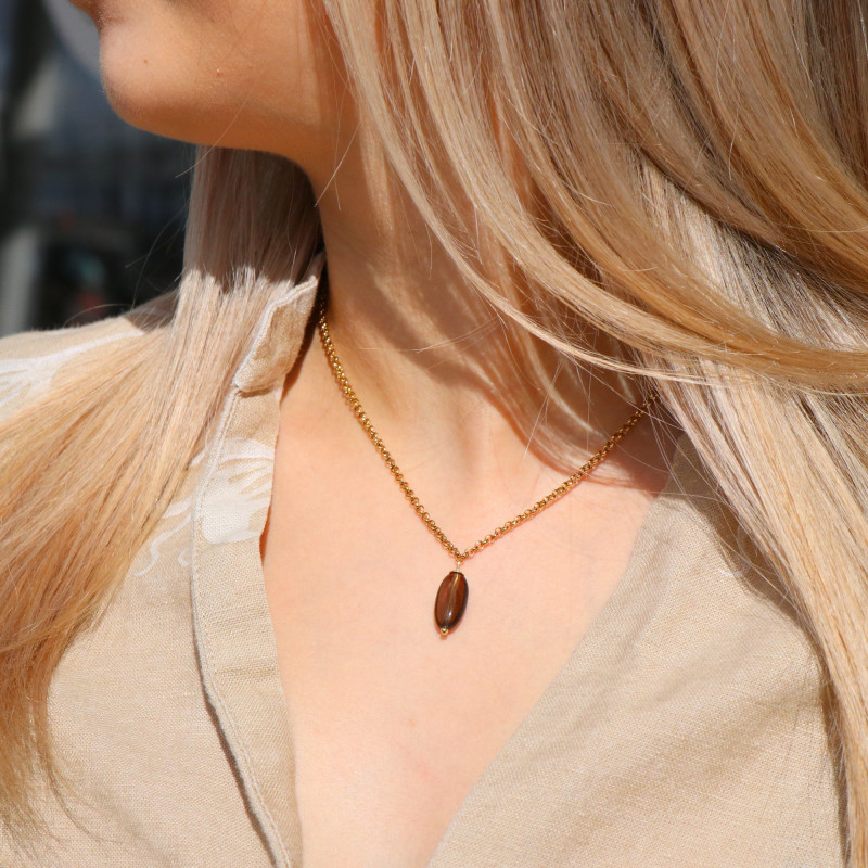 Collier quartz fumé ovale