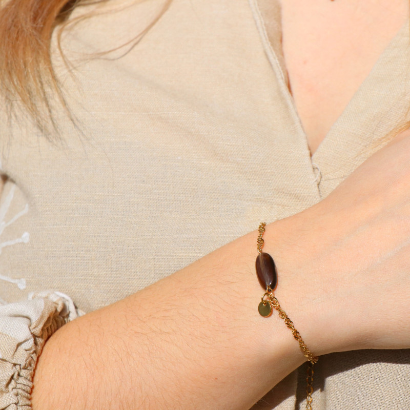 Bracelet chaine ovale quartz fumé