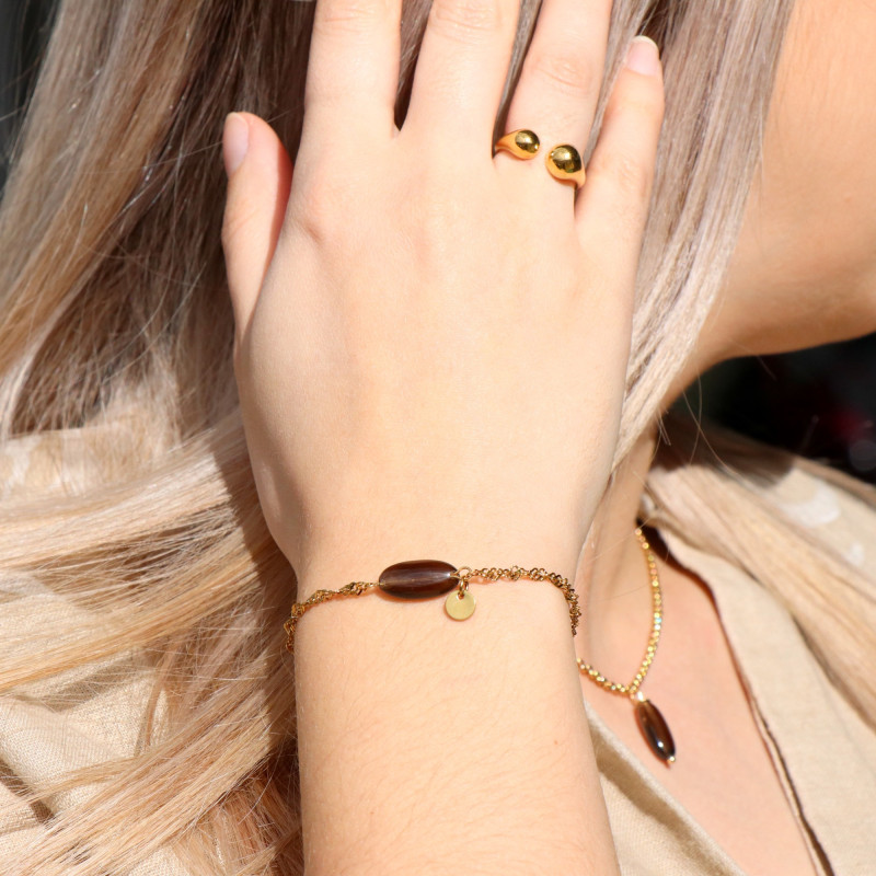 Bracelet chaine ovale quartz fumé
