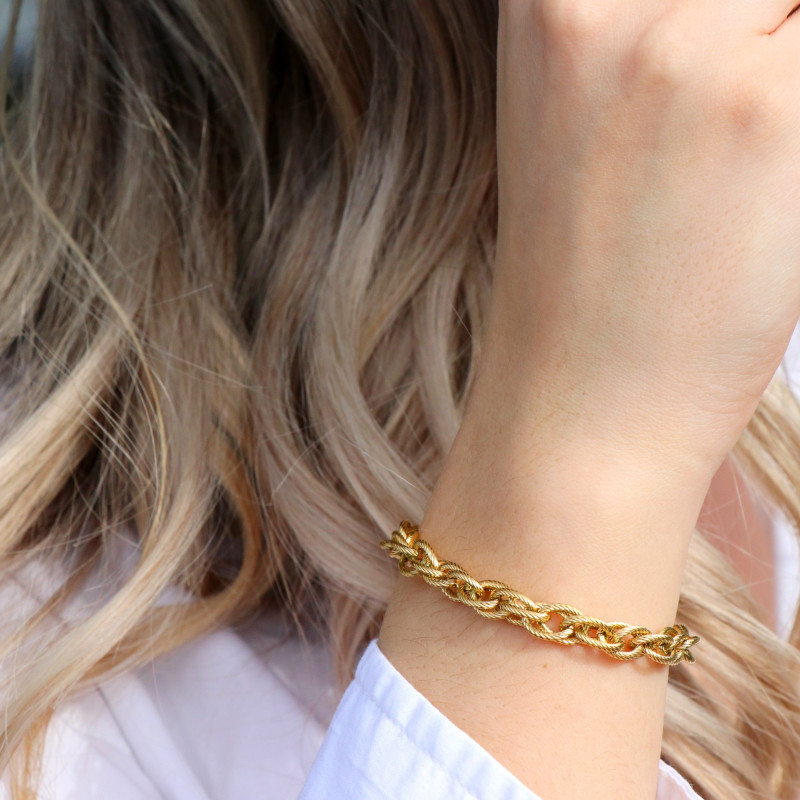 Bracelet maille torsadée acier doré