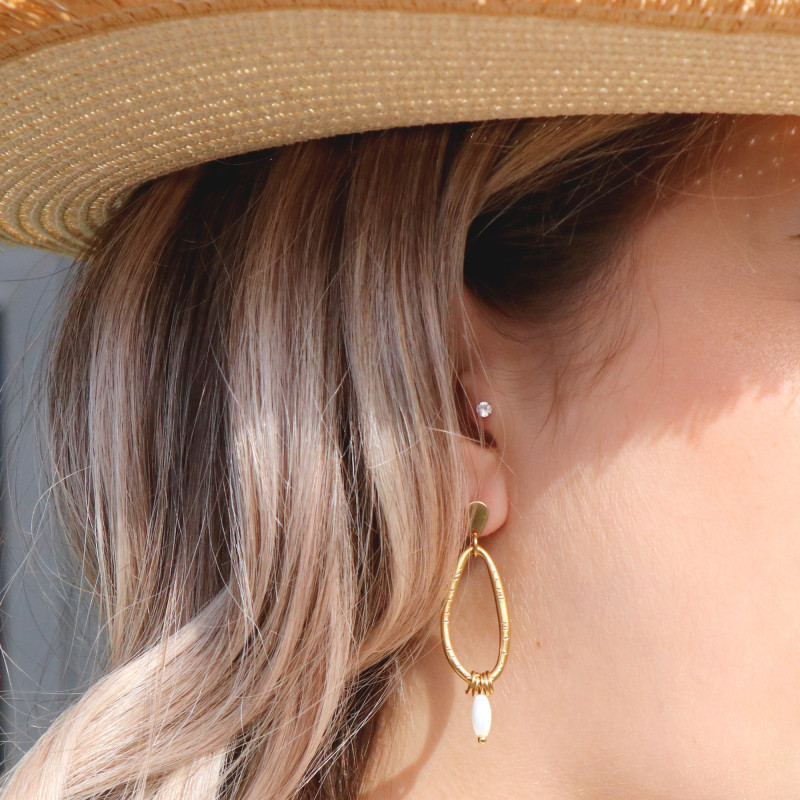 Boucles d'oreilles ovales pendant nacre