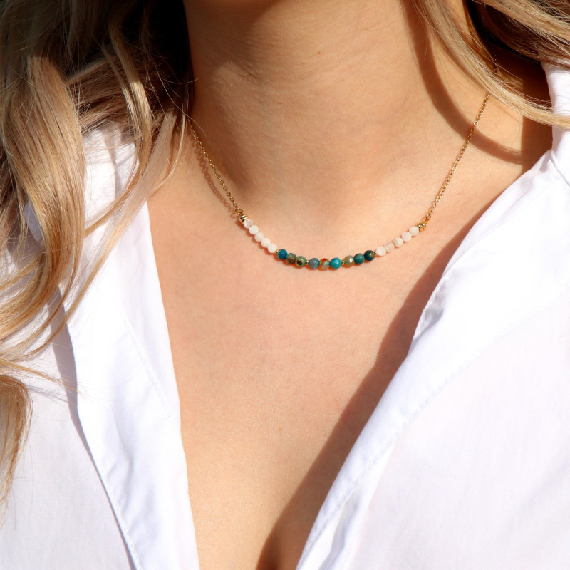 Collier pierre de lune et agate bleue