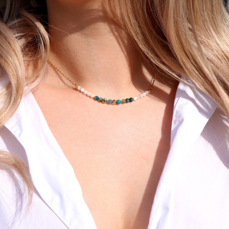 Collier pierre de lune et agate bleue