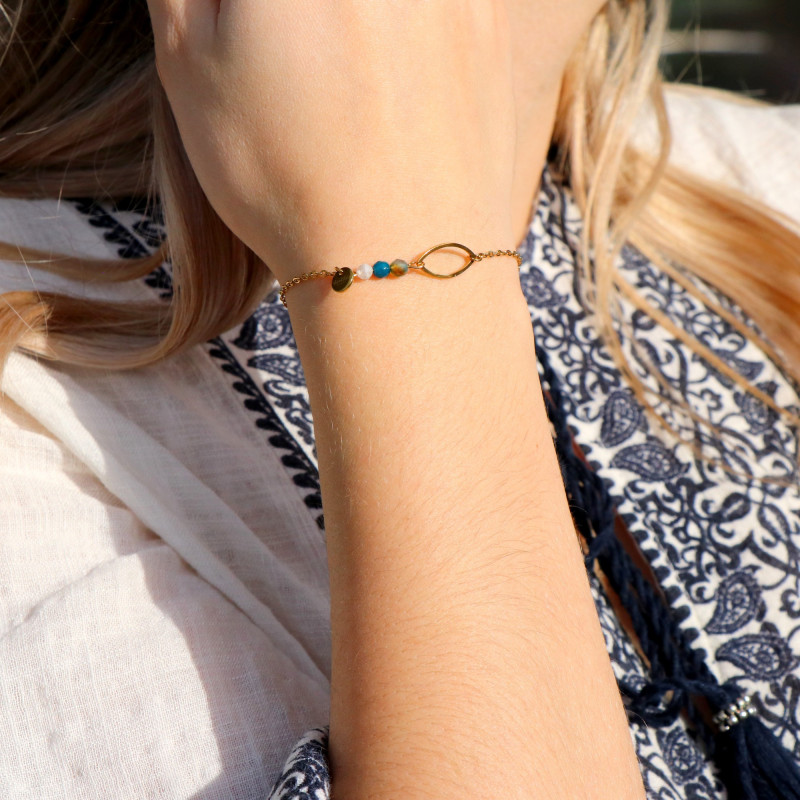 Bracelet ovale trio agate bleue
