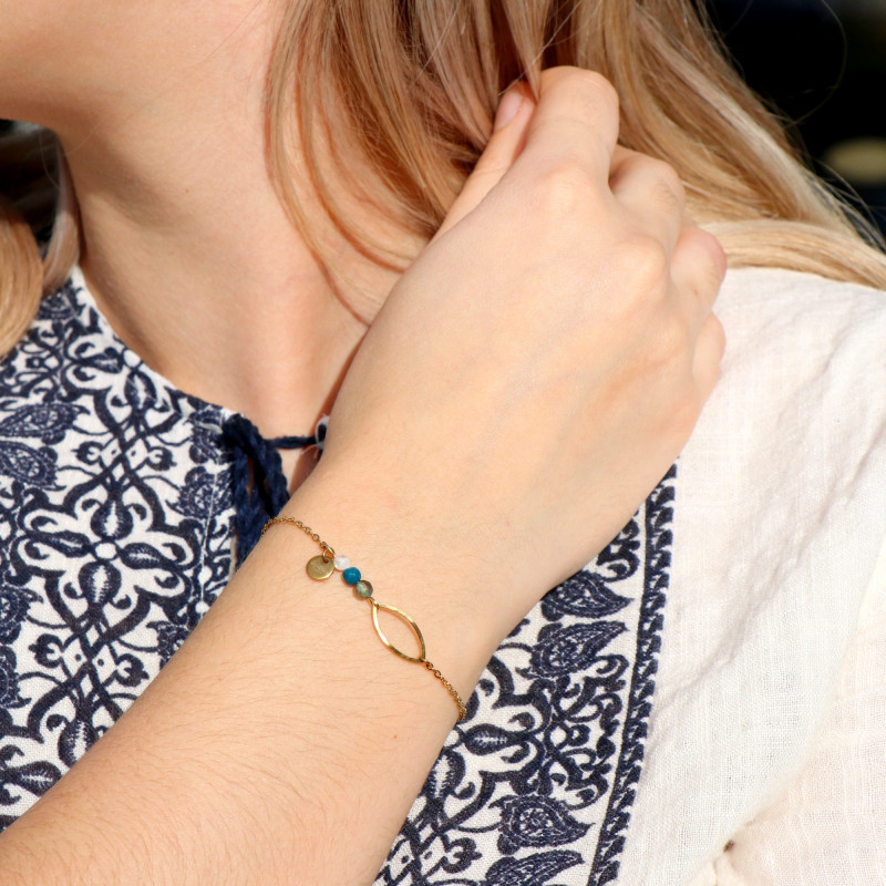 Bracelet ovale trio agate bleue